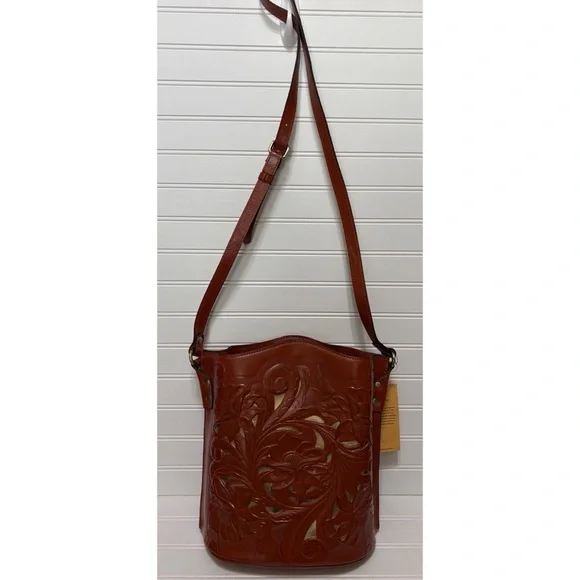 PATRICIA NASH Lavello Cut Out Brown Leather Bucket Crossbody Shoulder Bag NEW - Picture 2 of 11